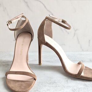 Stuart Weitzman Nudistsong Suede Shoes Ankle Strap Open Toe Heel